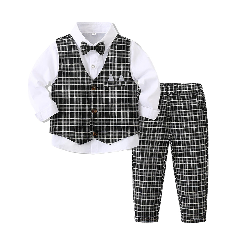 3 Pieces Set Baby Kid Boys Birthday Party Bow Shirts And Checked Vests Waistcoats And Pants Wholesale 221216509