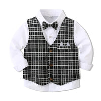 Load image into Gallery viewer, 3 Pieces Set Baby Kid Boys Birthday Party Bow Shirts And Checked Vests Waistcoats And Pants Wholesale 221216509
