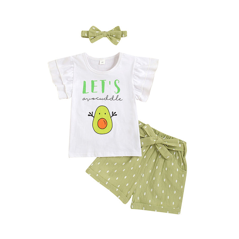 2 Pieces Set Baby Kid Girls Letters Cartoon Print T-Shirts And Polka dots Shorts Wholesale 221216513