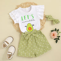 Load image into Gallery viewer, 2 Pieces Set Baby Kid Girls Letters Cartoon Print T-Shirts And Polka dots Shorts Wholesale 221216513

