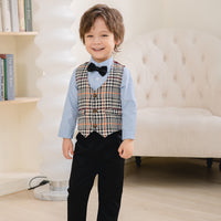 Load image into Gallery viewer, 3 Pieces Set Baby Kid Boys Solid Color Shirts Pants And Checked Vests Waistcoats Wholesale 221216516

