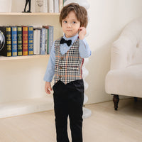 Load image into Gallery viewer, 3 Pieces Set Baby Kid Boys Solid Color Shirts Pants And Checked Vests Waistcoats Wholesale 221216516
