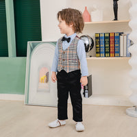 Load image into Gallery viewer, 3 Pieces Set Baby Kid Boys Solid Color Shirts Pants And Checked Vests Waistcoats Wholesale 221216516
