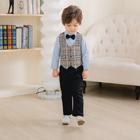 Load image into Gallery viewer, 3 Pieces Set Baby Kid Boys Solid Color Shirts Pants And Checked Vests Waistcoats Wholesale 221216516

