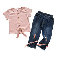 Load image into Gallery viewer, 2 Pieces Set Baby Kid Girls Solid Color T-Shirts And Pants Wholesale 221216526

