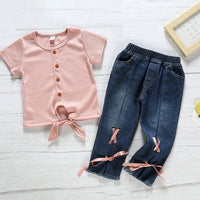 Load image into Gallery viewer, 2 Pieces Set Baby Kid Girls Solid Color T-Shirts And Pants Wholesale 221216526
