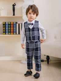 Load image into Gallery viewer, 3 Pieces Set Baby Kid Boys Birthday Party Solid Color Bow Shirts Checked Vests Waistcoats And Pants Wholesale 221216530
