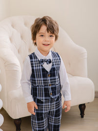 Load image into Gallery viewer, 3 Pieces Set Baby Kid Boys Birthday Party Solid Color Bow Shirts Checked Vests Waistcoats And Pants Wholesale 221216530

