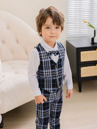 Load image into Gallery viewer, 3 Pieces Set Baby Kid Boys Birthday Party Solid Color Bow Shirts Checked Vests Waistcoats And Pants Wholesale 221216530
