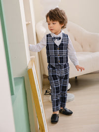 Load image into Gallery viewer, 3 Pieces Set Baby Kid Boys Birthday Party Solid Color Bow Shirts Checked Vests Waistcoats And Pants Wholesale 221216530

