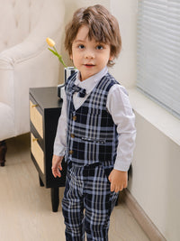 Load image into Gallery viewer, 3 Pieces Set Baby Kid Boys Birthday Party Solid Color Bow Shirts Checked Vests Waistcoats And Pants Wholesale 221216530
