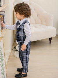 Load image into Gallery viewer, 3 Pieces Set Baby Kid Boys Birthday Party Solid Color Bow Shirts Checked Vests Waistcoats And Pants Wholesale 221216530
