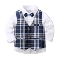 Load image into Gallery viewer, 3 Pieces Set Baby Kid Boys Birthday Party Solid Color Bow Shirts Checked Vests Waistcoats And Pants Wholesale 221216530
