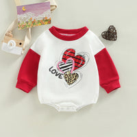 Load image into Gallery viewer, Baby Girls Letters Color-blocking Love heart Print Valentine&#39;s Day Rompers Wholesale 221216541
