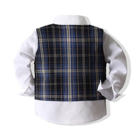 Load image into Gallery viewer, 3 Pieces Set Baby Kid Boys Birthday Bow Shirts Checked Vests Waistcoats And Solid Color Pants Wholesale 221216547

