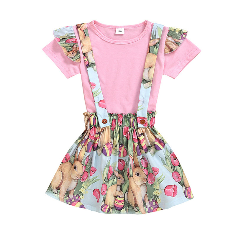 2 Pieces Set Baby Kid Girls Easter Solid Color Print Tops And Cartoon Dresses Wholesale 221216560