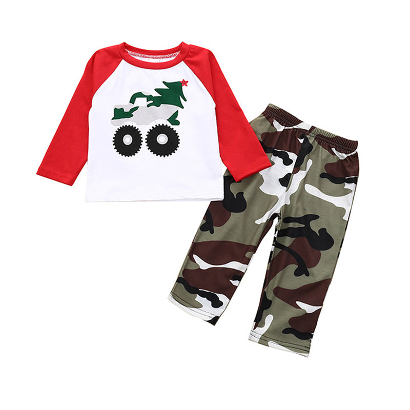 2 Pieces Set Baby Kid Boys Christmas Cartoon Print Tops And Camo Pants Wholesale 221216561