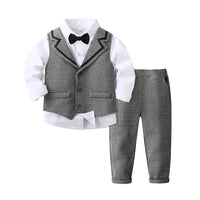 Load image into Gallery viewer, 3 Pieces Set Baby Kid Boys Dressy Birthday Checked Vests Waistcoats And Solid Color Bow Shirts And Pants Suits Wholesale 221216564

