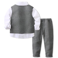 Load image into Gallery viewer, 3 Pieces Set Baby Kid Boys Dressy Birthday Checked Vests Waistcoats And Solid Color Bow Shirts And Pants Suits Wholesale 221216564
