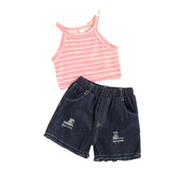 Load image into Gallery viewer, 2 Pieces Set Baby Kid Girls Striped Tank Tops And Shorts Wholesale 221216568
