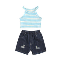 Load image into Gallery viewer, 2 Pieces Set Baby Kid Girls Striped Tank Tops And Shorts Wholesale 221216568
