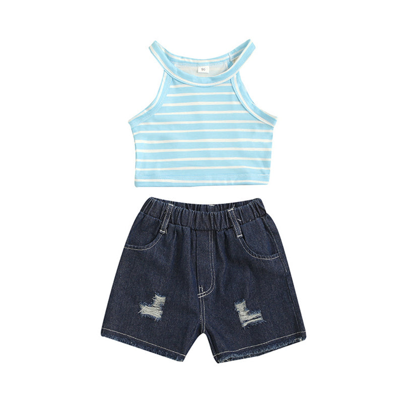 2 Pieces Set Baby Kid Girls Striped Tank Tops And Shorts Wholesale 221216568