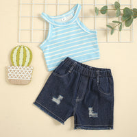 Load image into Gallery viewer, 2 Pieces Set Baby Kid Girls Striped Tank Tops And Shorts Wholesale 221216568

