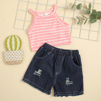 Load image into Gallery viewer, 2 Pieces Set Baby Kid Girls Striped Tank Tops And Shorts Wholesale 221216568

