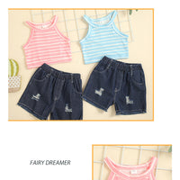 Load image into Gallery viewer, 2 Pieces Set Baby Kid Girls Striped Tank Tops And Shorts Wholesale 221216568
