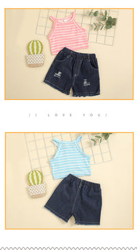 Load image into Gallery viewer, 2 Pieces Set Baby Kid Girls Striped Tank Tops And Shorts Wholesale 221216568
