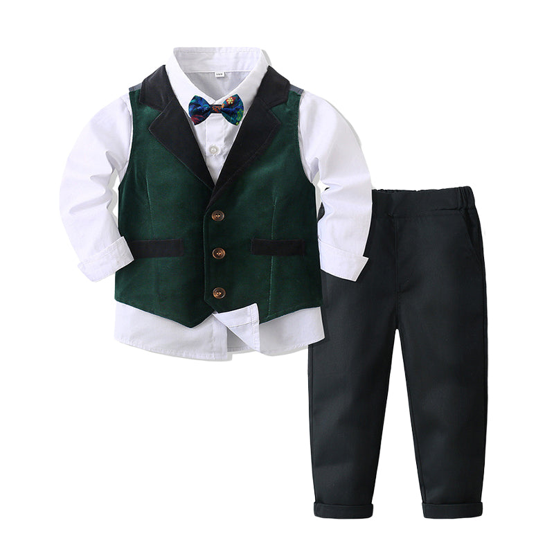 3 Pieces Set Baby Kid Boys Dressy Solid Color Vests Waistcoats And Bow Shirts And Pants Suits Wholesale 221216570