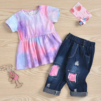 Load image into Gallery viewer, 2 Pieces Set Baby Kid Girls Tie Dye Tops And Ripped Pants Wholesale 221216572

