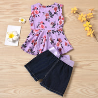 Load image into Gallery viewer, 2 Pieces Set Baby Kid Girls Flower Print Tank Tops And Ripped Shorts Wholesale 221216573

