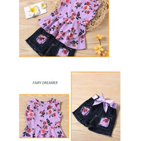 Load image into Gallery viewer, 2 Pieces Set Baby Kid Girls Flower Print Tank Tops And Ripped Shorts Wholesale 221216573
