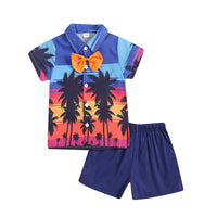 Load image into Gallery viewer, 2 Pieces Set Baby Kid Boys Tropical Bow Shirts And Solid Color Shorts Wholesale 221216583
