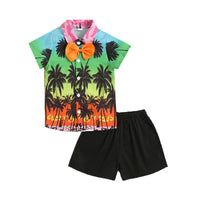 Load image into Gallery viewer, 2 Pieces Set Baby Kid Boys Tropical Bow Shirts And Solid Color Shorts Wholesale 221216583
