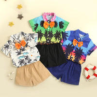 Load image into Gallery viewer, 2 Pieces Set Baby Kid Boys Tropical Bow Shirts And Solid Color Shorts Wholesale 221216583
