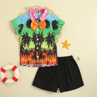 Load image into Gallery viewer, 2 Pieces Set Baby Kid Boys Tropical Bow Shirts And Solid Color Shorts Wholesale 221216583
