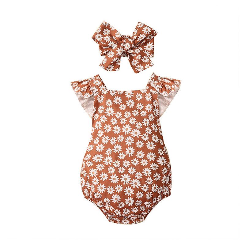Baby Girls Flower Print Rompers Wholesale 221216587