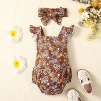 Load image into Gallery viewer, Baby Girls Flower Print Rompers Wholesale 221216587
