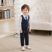 Load image into Gallery viewer, 3 Pieces Set Baby Kid Boys Birthday Party Solid Color Bow Shirts Checked Vests Waistcoats And Pants Wholesale 22121660

