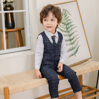 Load image into Gallery viewer, 3 Pieces Set Baby Kid Boys Birthday Party Solid Color Bow Shirts Checked Vests Waistcoats And Pants Wholesale 22121660
