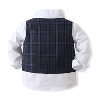 Load image into Gallery viewer, 3 Pieces Set Baby Kid Boys Birthday Party Solid Color Bow Shirts Checked Vests Waistcoats And Pants Wholesale 22121660
