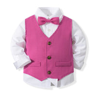 Load image into Gallery viewer, 3 Pieces Set Baby Kid Boys Birthday Color-blocking Shirts Solid Color Pants And Bow Others accessories Wholesale 221216605
