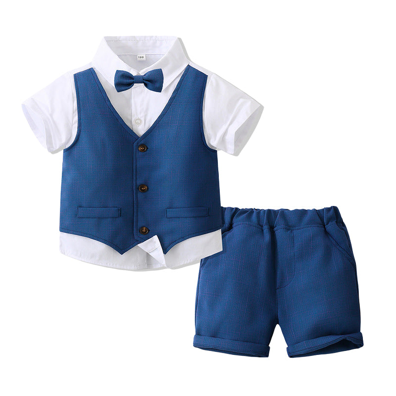 3 Pieces Set Baby Kid Boys Solid Color Shirts Vests Waistcoats And Shorts Wholesale 221216606