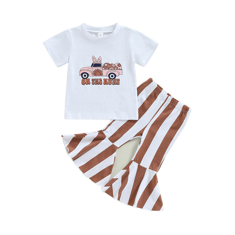 2 Pieces Set Baby Kid Girls Letters Car Cartoon Print T-Shirts And Striped Pants Wholesale 221216614