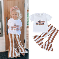 Load image into Gallery viewer, 2 Pieces Set Baby Kid Girls Letters Car Cartoon Print T-Shirts And Striped Pants Wholesale 221216614

