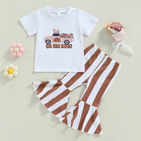 Load image into Gallery viewer, 2 Pieces Set Baby Kid Girls Letters Car Cartoon Print T-Shirts And Striped Pants Wholesale 221216614
