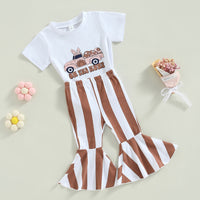 Load image into Gallery viewer, 2 Pieces Set Baby Kid Girls Letters Car Cartoon Print T-Shirts And Striped Pants Wholesale 221216614
