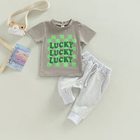 Load image into Gallery viewer, 2 Pieces Set Baby Kid Unisex Letters Print T-Shirts And Solid Color Pants Wholesale 221216615
